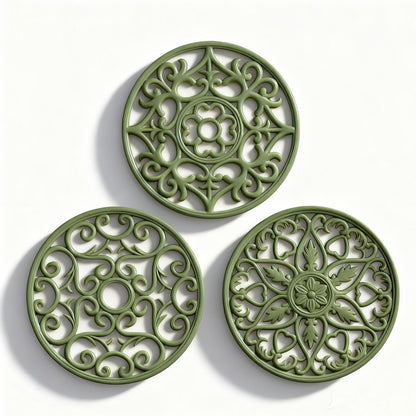 ME.FAN Trivets for Dishes/Pots/Pans, 3 Pcs Silicone Mats, Flexible/Durable/Non Slip Hot Pads to Protect Table and Counter Top (Black)