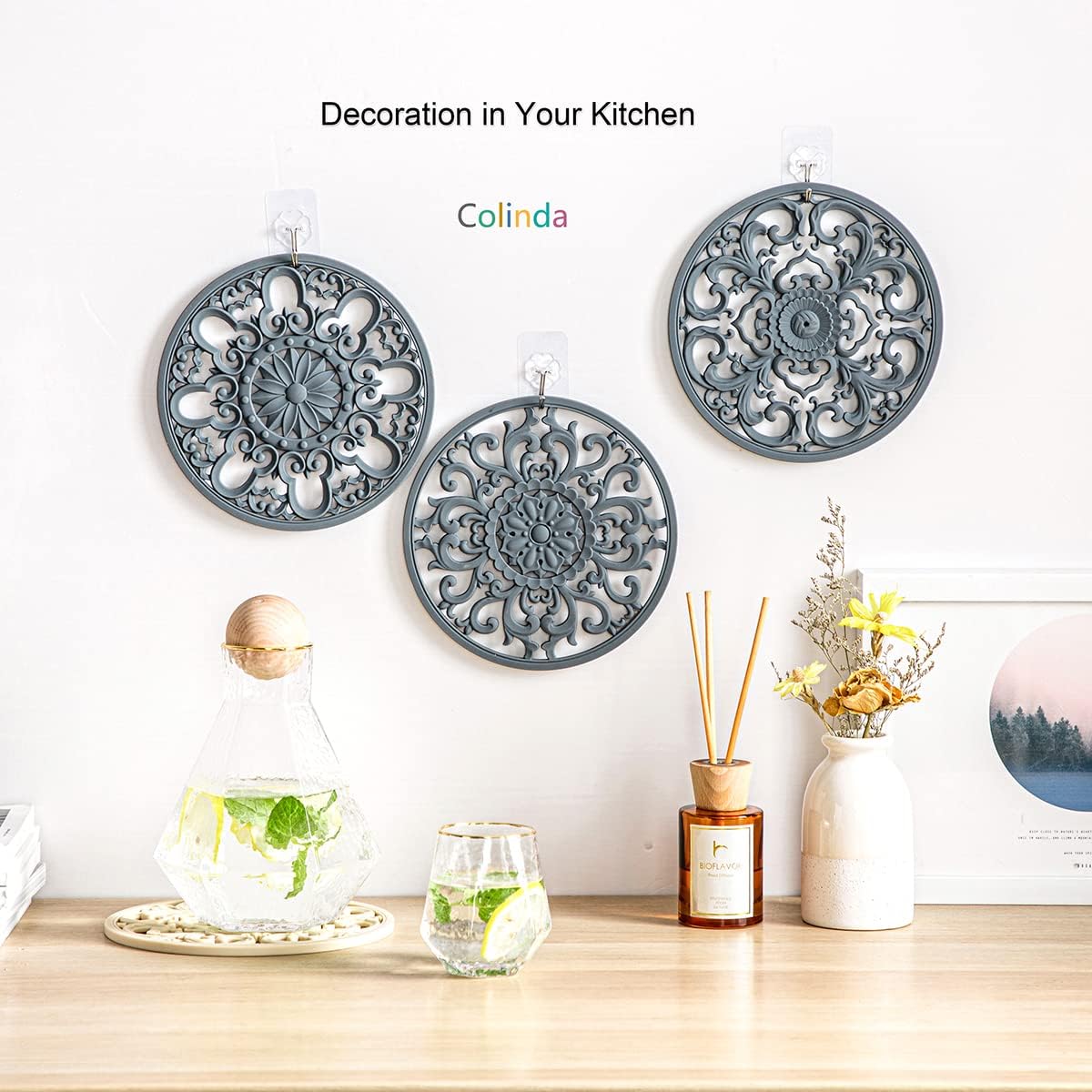 Extra Thick Silicone Trivet Mat for Hot Dishes, Hot Pots and Pans, Pot Holder, Hot Pad to Protect Your Table and Countertop, Kitchen Decor and Accessories,Navy Blue, Set of 3