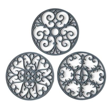 Silicone Trivet Mat - Hot Pot Holder Hot Pads for Table & Countertop - Teapot Trivet Kitchen Trivets - Non-Slip & Heat Resistant Modern Kitchen Hot Pads for Pots & Hot Dish Navy Blue Trivet Set of 3