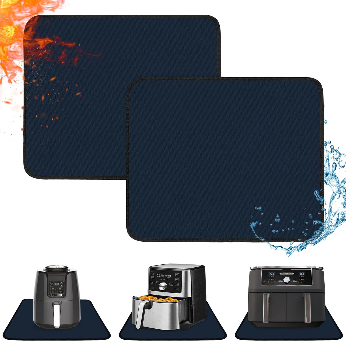 2 PCS Heat Resistant Mats for Countertop Air Fryer, 18x15in, Black