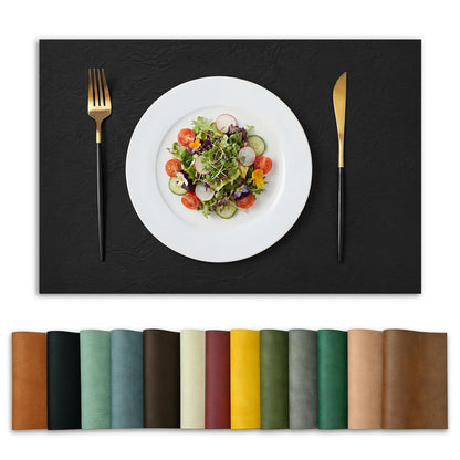 Artoid Mode Olive Green Faux Leather Placemats Set of 6, 15 Inch Waterproof Wipeable Heat Resistant Vinyl Place Mats, Reversible Table Mats for Kitchen Dining Decor
