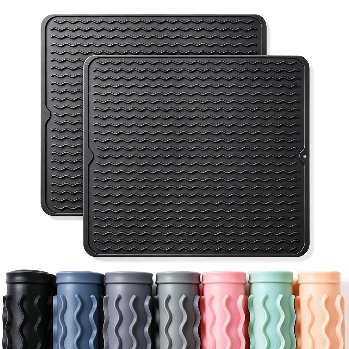 2 Pack Caketime Silicone Dish Drying Mat for Kitchen Counter Dining Placemats Shower Caddy Refrigerator Liners Essentials Heat Resistant Waterproof Trivets Pad Coffee Bar Items 15"x11.5" Milk