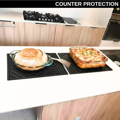 Large Silicone Trivet Mat 16 x 12in for hot pots and Pans - Non Slip & Heat Resistant Modern Kitchen Hot Pads for Table & Countertop - Trivet for Hot Dishes - Black