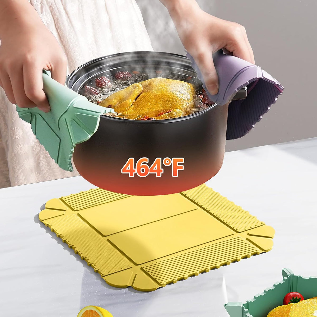 Magnetic Silicone Trivet Mat - Heat Resistant Hot Pad for Hot Dishes, Pots & Pans, Non-Slip Table & Countertop Protector (Lemon Yellow)