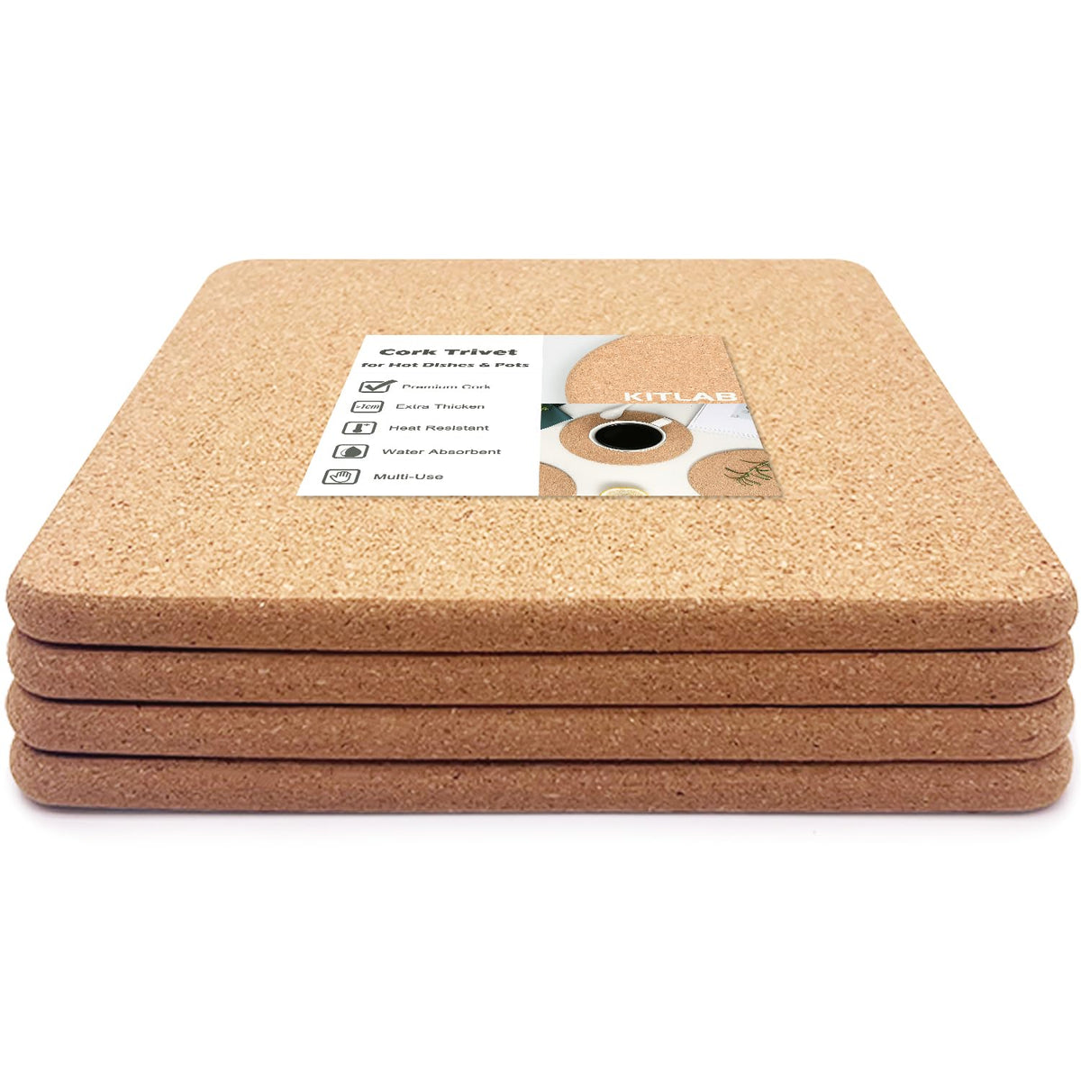 Cork Trivets for Hot Dishes, Hot Pots and Pans, 8 Inch 4 Pcs