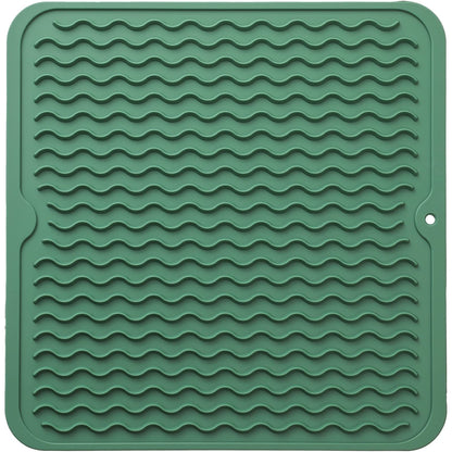 MicoYang Silicone Dish Drying Mat — Quick-Dry Ridges Counter & Sink Pad, Heat-Resistant Trivet to 450°F, Non-Slip & Dishwasher Safe, Roll-Up Storage, 18 Colors & 9 Sizes (Black, 16"×12")