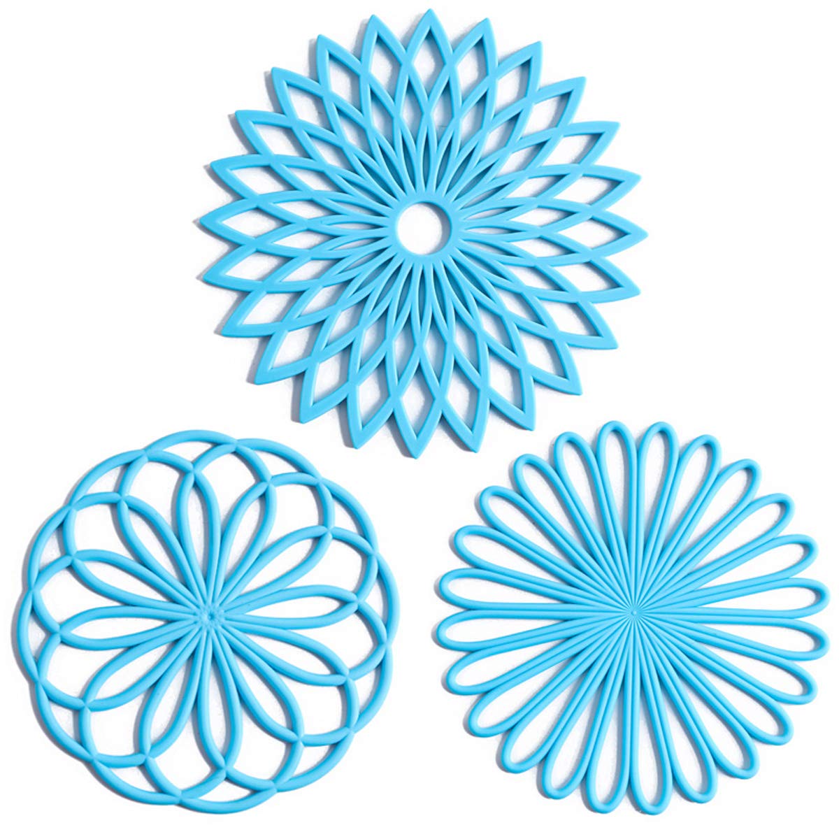 Set of 3 Silicone Trivet Mat - Non-Slip & Heat Resistant Modern Kitchen Hot Pads for Table & Countertop - Trivet for Hot Dishes, Turquoise