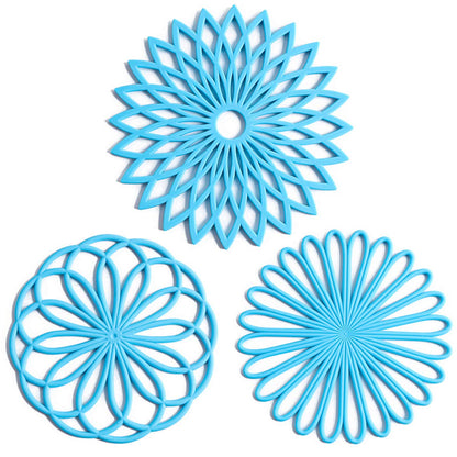 Set of 3 Silicone Trivet Mat - Non-Slip & Heat Resistant Modern Kitchen Hot Pads for Table & Countertop - Trivet for Hot Dishes, Turquoise