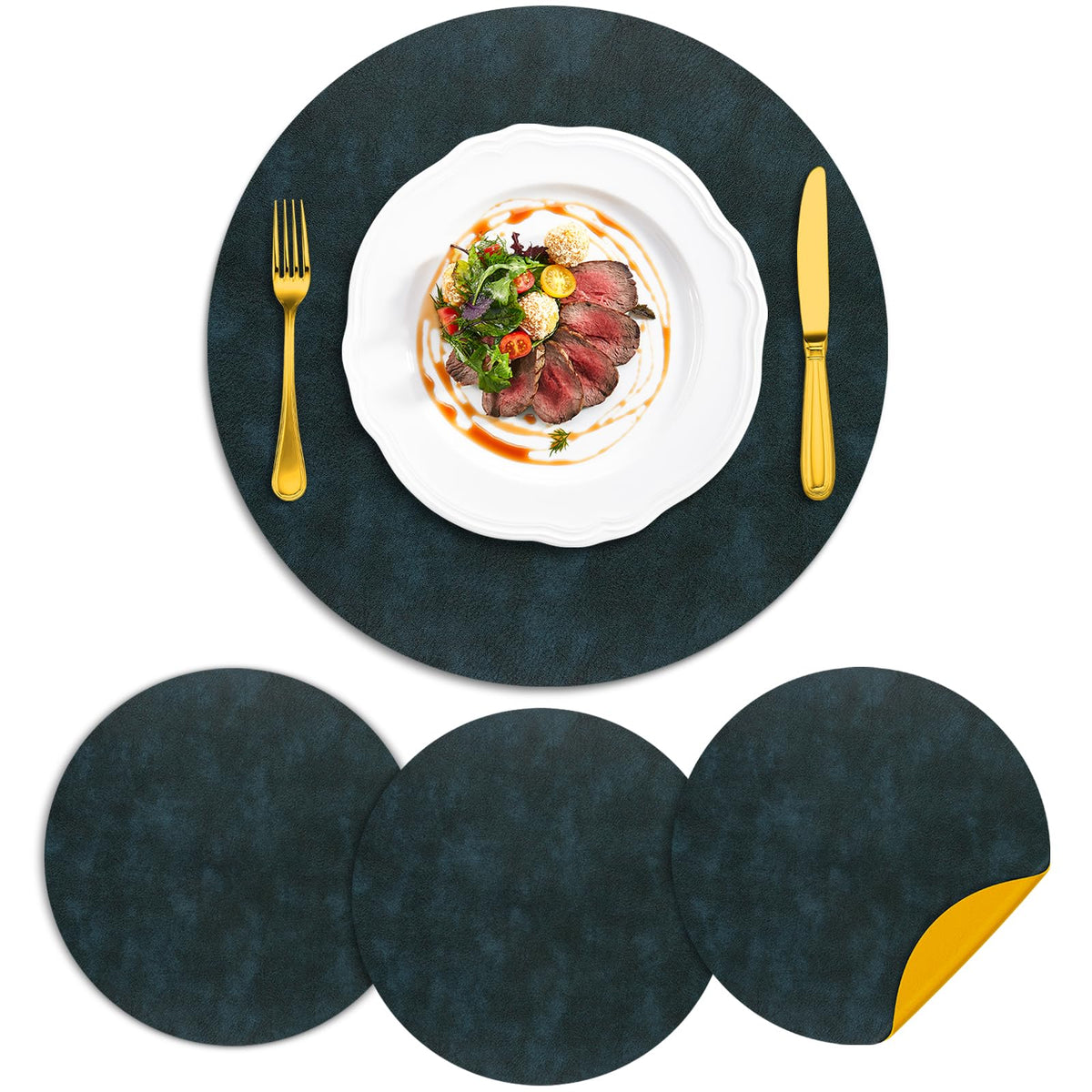 ADRIMER Faux Leather Placemats Set of 6, Heat Resistant 13"x13", Walnut
