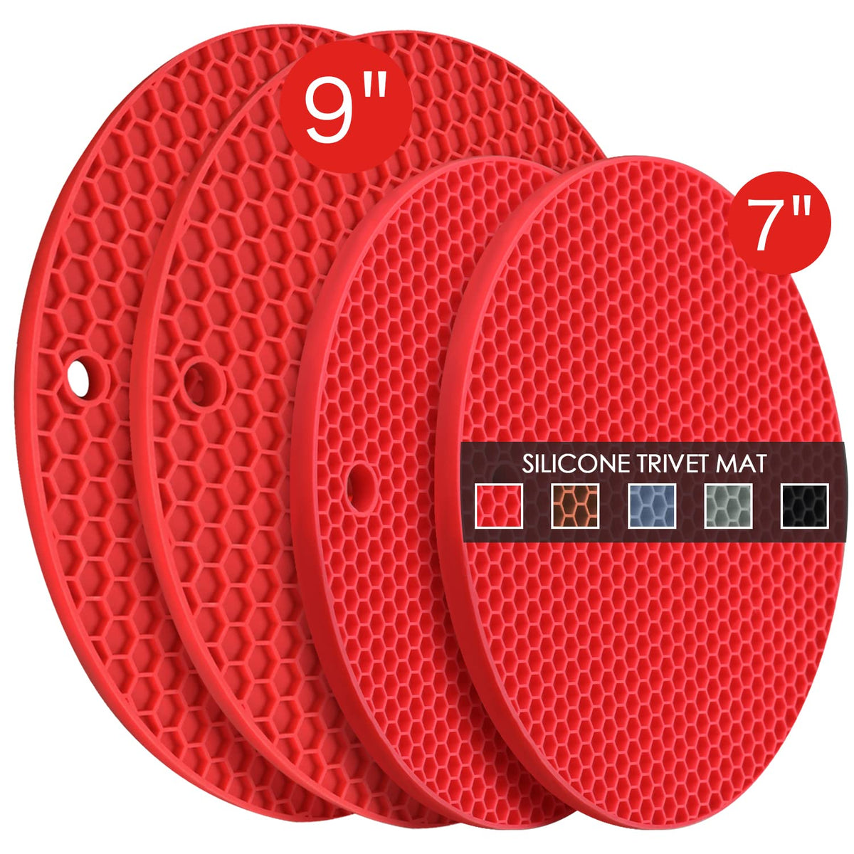 Trivets for Hot Dishes, 4 Pack Silicone Hot Pads for Kitchen, Non-Slip Heat Resistant Silicone Mat for Countertops, Spoon Rest, Multipurpose Food Grade Thick Trivet(Gray& Blue) Pot Holders