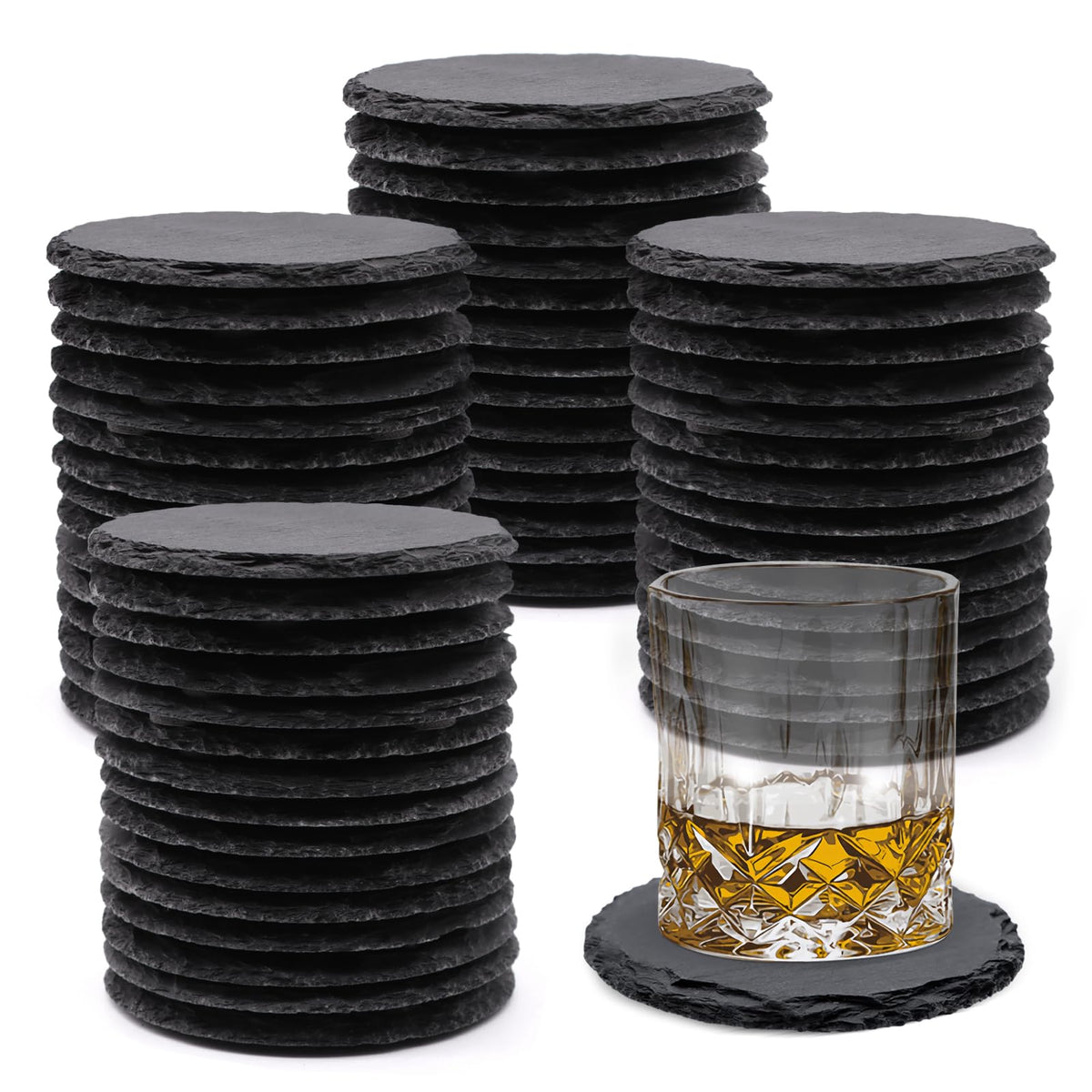 VIBRATITE 24 Pack 4 Inch Round Black Slate Drink Coasters
