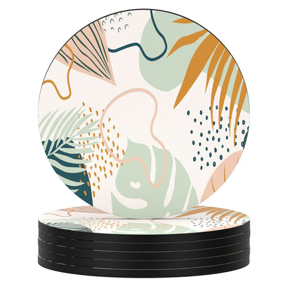Nipichsha Coasters for Drinks, Set of 6 Cute Absorbent Rubber Drink Coasters for Cup with Non Slip Backing, Kitchen Home Decor Housewarming Gift, Round 4 in, Simple Abstract Art