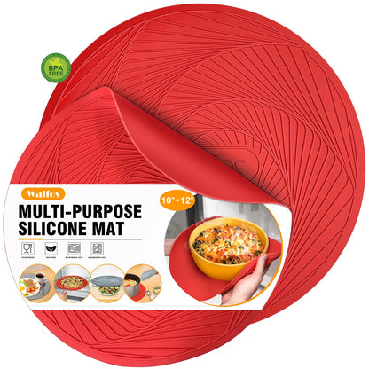 Walfos Silicone Trivets for Hot Pots and Pans - 446°F Heat Resistant Hot Pads for Kitchen Counter- 4 Pcs Multi-Purpose & Versatile Trivet Mat - Long-Lasting & Flexible Silicone Hot Pad（Black）