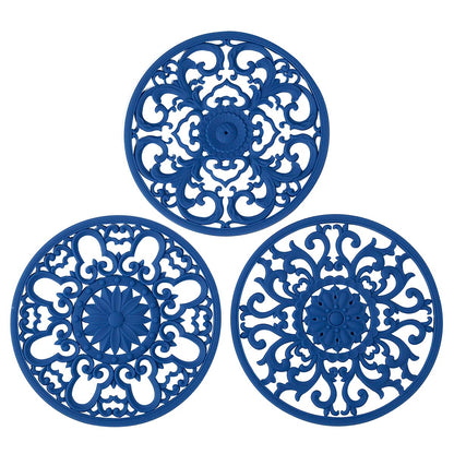 Extra Thick Silicone Trivet Mat for Hot Dishes, Hot Pots and Pans, Pot Holder, Hot Pad to Protect Your Table and Countertop, Kitchen Decor and Accessories,Navy Blue, Set of 3