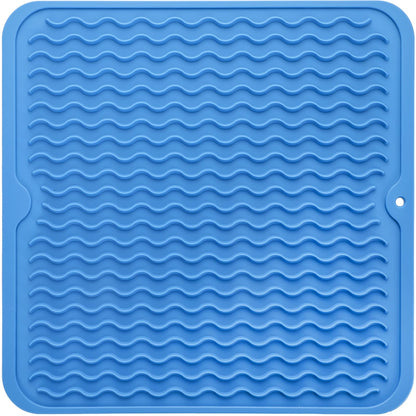 MicoYang Silicone Dish Drying Mat — Quick-Dry Ridges Counter & Sink Pad, Heat-Resistant Trivet to 450°F, Non-Slip & Dishwasher Safe, Roll-Up Storage, 18 Colors & 9 Sizes (Black, 16"×12")