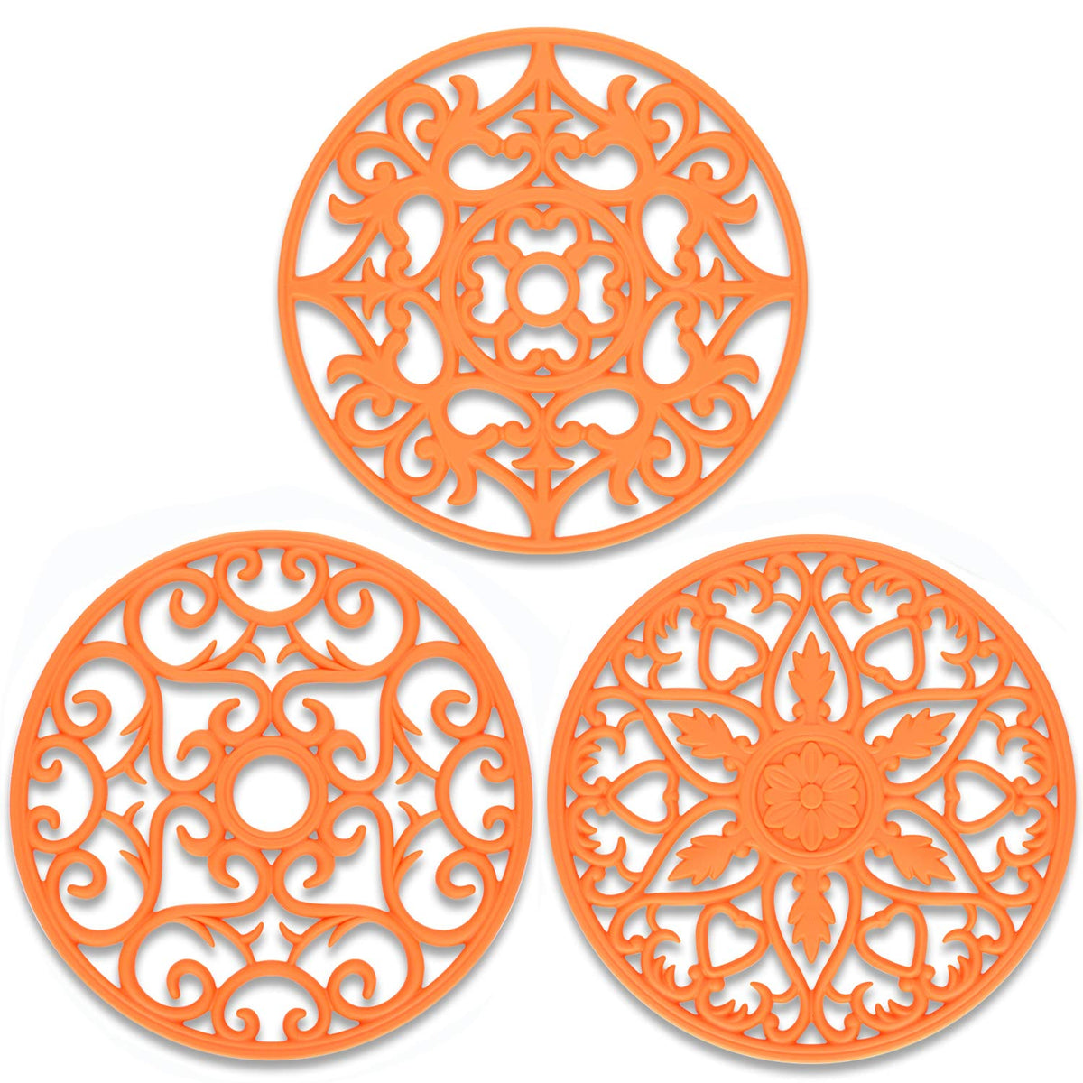 ME.FAN Trivets for Dishes/Pots/Pans, 3 Pcs Silicone Mats, Flexible/Durable/Non Slip Hot Pads to Protect Table and Counter Top (Black)