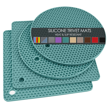 Silicone Trivets for Hot Dishes, 4 PCS Multipurpose Heat Resistant Mat Thick Silicone Hot Pads Pot Holders for Kitchen Counter, Flexible Jar Opener Food Grade Spoon Holder, Silicone Coasters (Almond)