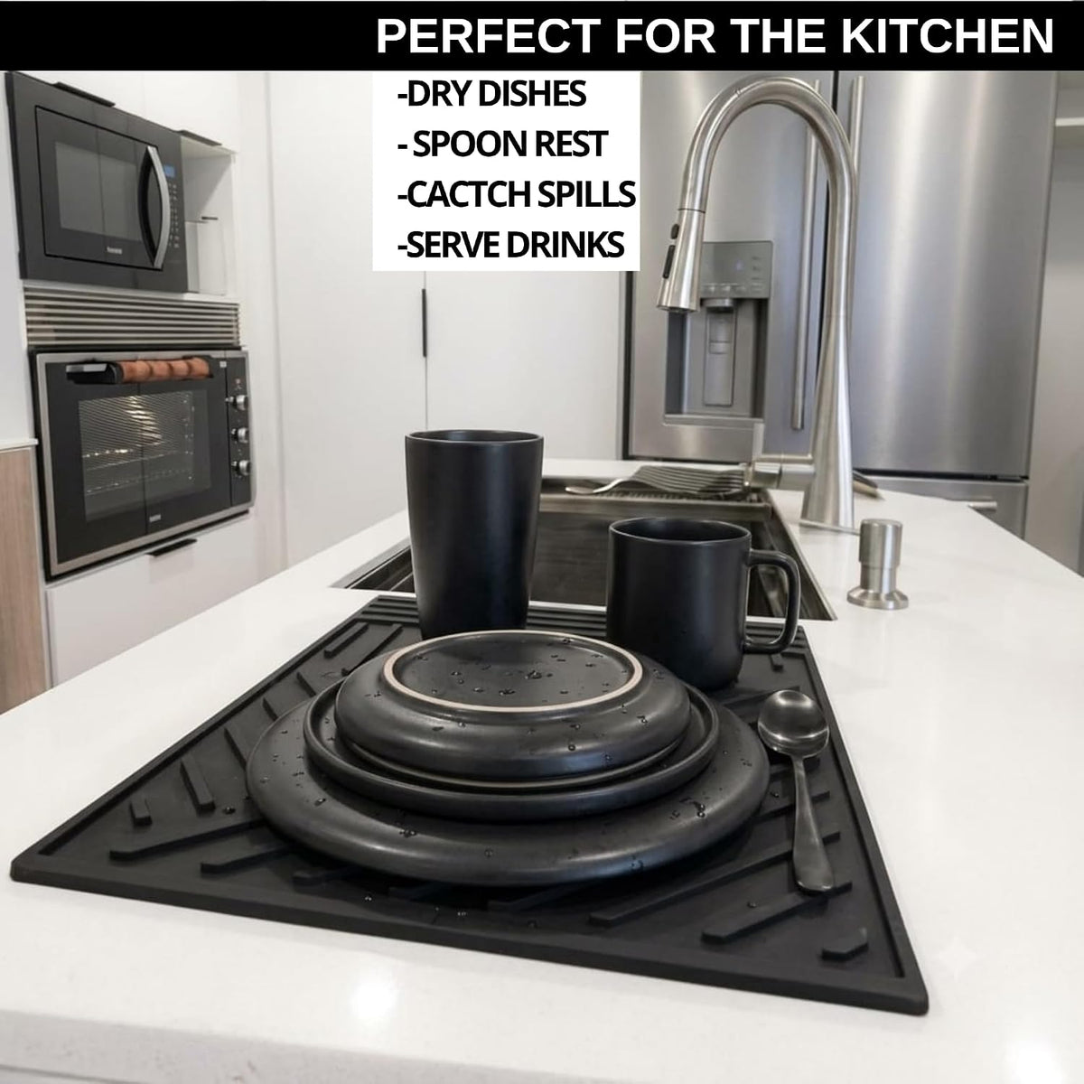 Large Silicone Trivet Mat 16 x 12in for hot pots and Pans - Non Slip & Heat Resistant Modern Kitchen Hot Pads for Table & Countertop - Trivet for Hot Dishes - Black