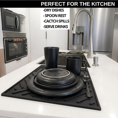 Large Silicone Trivet Mat 16 x 12in for hot pots and Pans - Non Slip & Heat Resistant Modern Kitchen Hot Pads for Table & Countertop - Trivet for Hot Dishes - Black