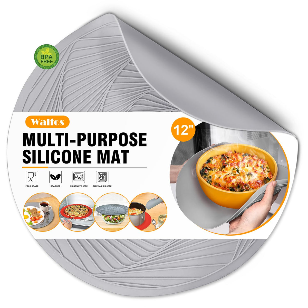 Walfos Silicone Trivet Mats - 4 Heat Resistant Pot Holders, Multipurpose Non-Slip Hot Pads for Kitchen Potholders, Hot Dishers, Jar Opener, Spoon Holder, Food Grade Silicone & BPA Free (Black)