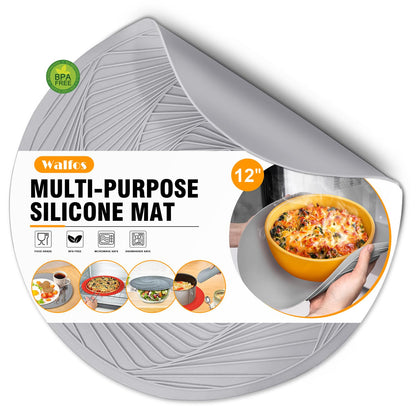 Walfos Silicone Trivets for Hot Pots and Pans - 446°F Heat Resistant Hot Pads for Kitchen Counter- 4 Pcs Multi-Purpose & Versatile Trivet Mat - Long-Lasting & Flexible Silicone Hot Pad（Black）