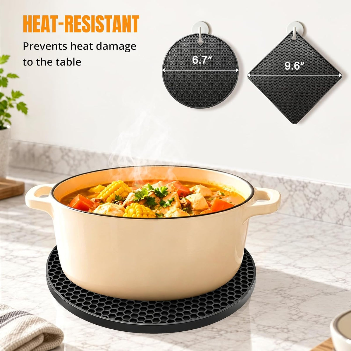 NileHome Silicone Trivet Mats - 4 Heat Resistant Hot Pads,Black