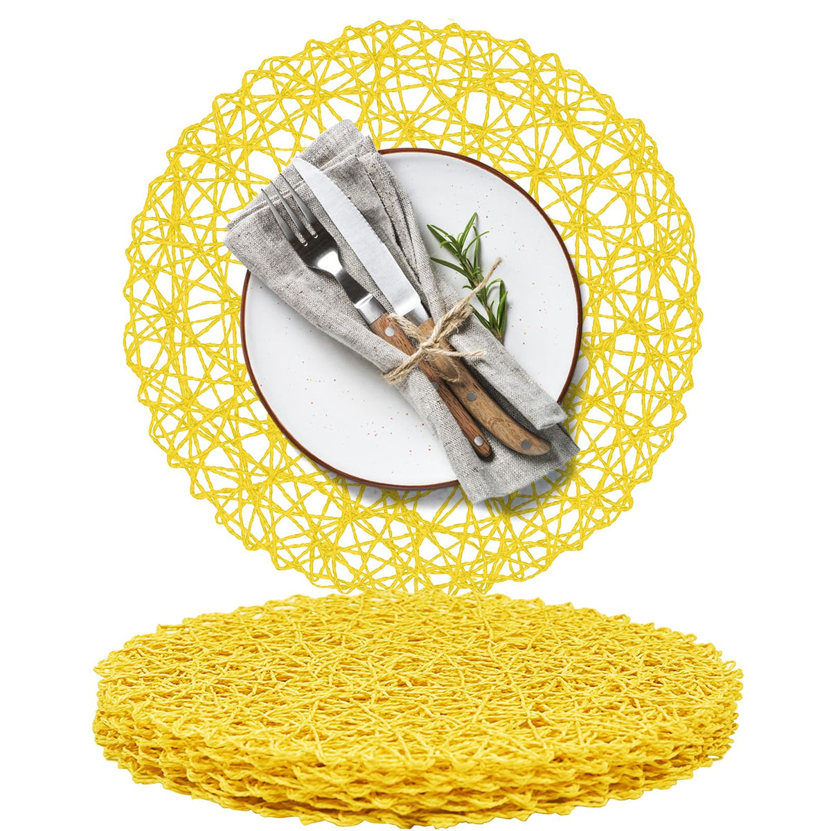 AHHFSMEI Paper Braided Round Placemats Set of 12 Natural Non-Slip Heat Resistant Table Mats for Dining Tables Woven Indoor & Outdoor Place mats(Green,12)