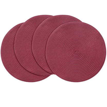 Floroom 15 Inch Round Braided Placemats Set of 4, Washable Heat Resistant Cotton Polyester Circle Place Mats for Kitchen Dining Table - Black