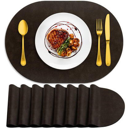 ADRIMER Faux Leather Placemats Set of 6, Heat Resistant 13"x13", Walnut