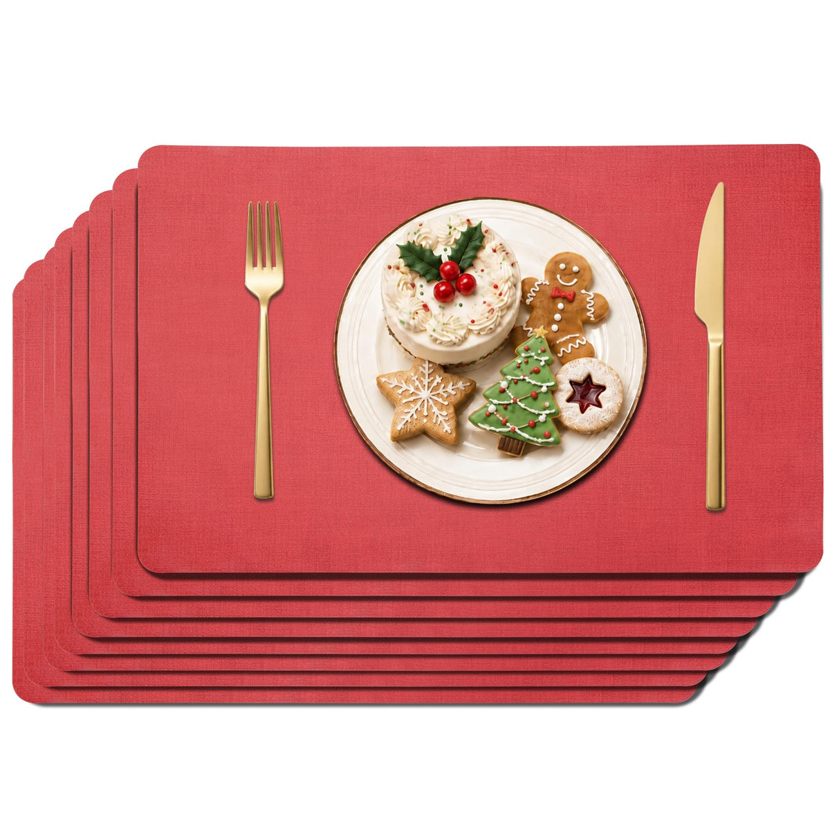 Maxpearl Faux Leather Placemats Set of 6 - Waterproof - Wipe Clean - Heat Resistant - Anti Slip Dining Table Place Mats, Suitable for Indoor & Outdoor Use, 17’’x12’’, Ivory White