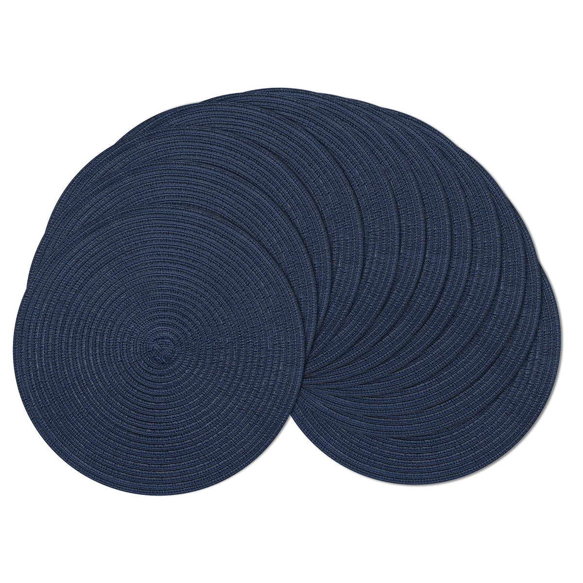 SHACOS Round Braided Placemats Set of 4 Dining Table Placemats 15 inch Circle Place Mats Easy to Clean Table Mats Indoor Outdoor, Blue Gray