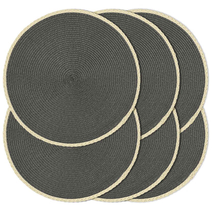 Round Placemats Set of 6, Woven Table Mats, Thin Edge, Green