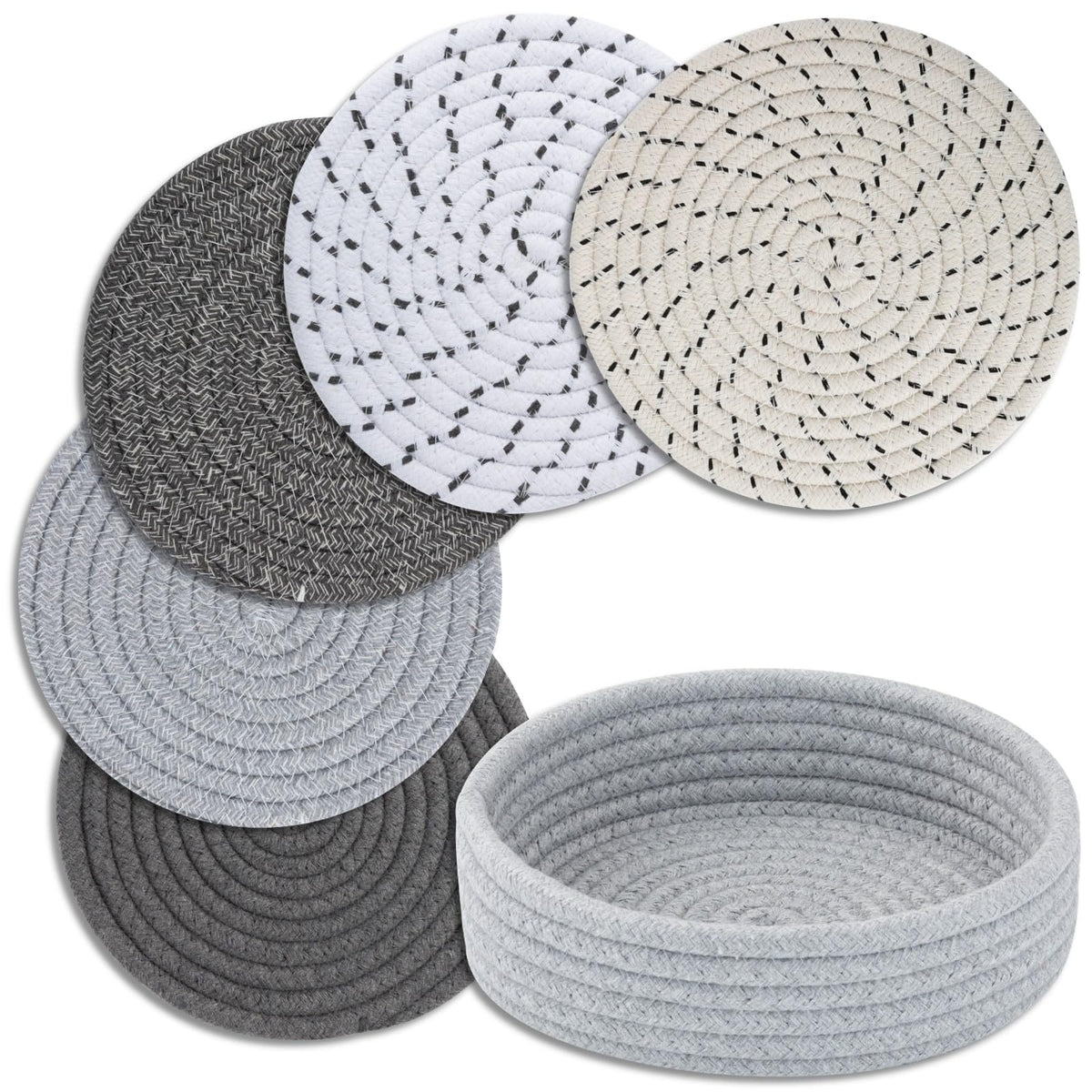 Trivets for Hot Dishes, Pots and Pans, 4 Pcs Hot Pads with Storage Basket