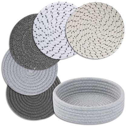 Trivets for Hot Dishes, Pots and Pans, 4 Pcs Hot Pads with Storage Basket