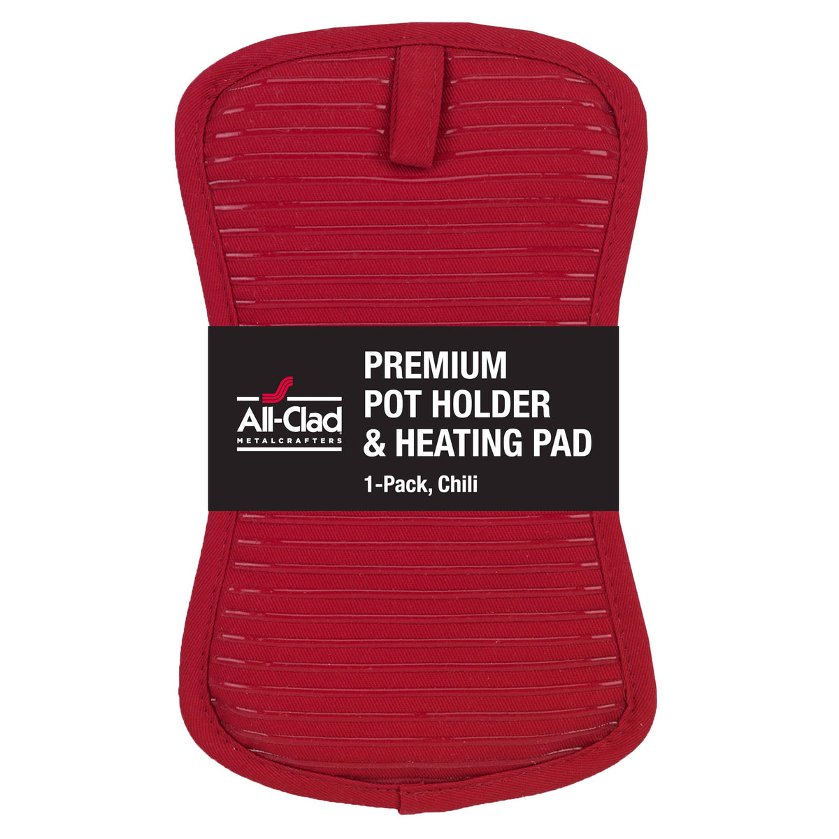 All-Clad Premium Pot Holder & Heating Pad, (2-Pack) Heat Resistant to 500 Degrees, 100% Cotton 10"x6.25" for Kitchen and Barbeque, Chili Red