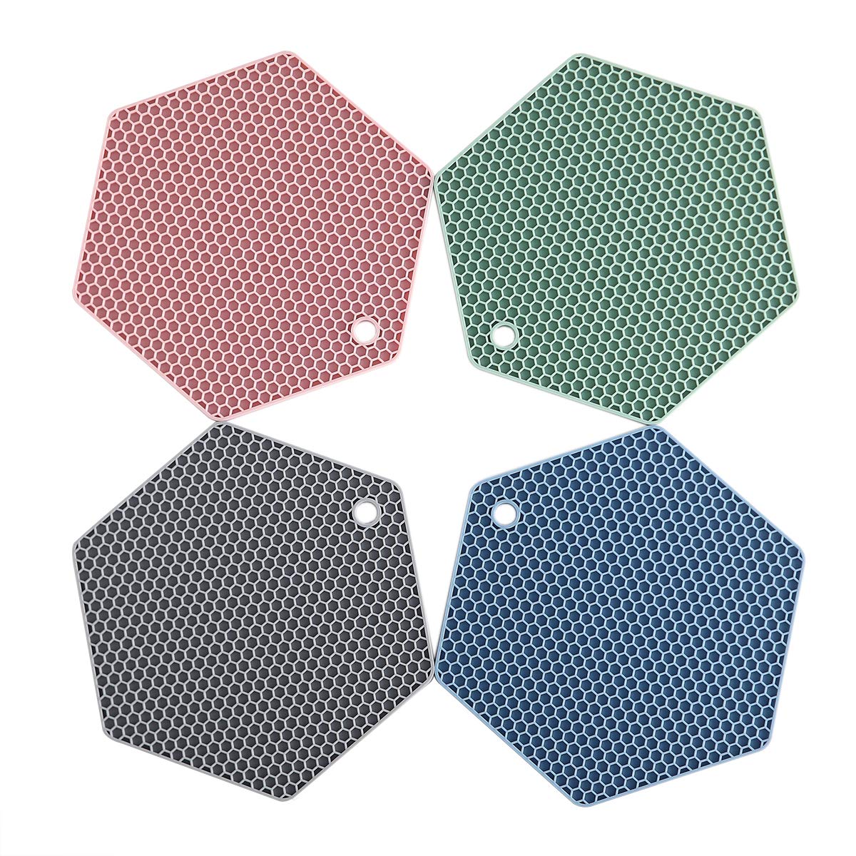 4 Packed Silicone Trivet Mats - DIY Different Size Dish Drying Mat, Hot Pot Holder for Pots & Pans, Non-Slip & Heat Resistant Kitchen Hot Pads for Countertops & Table,Grey