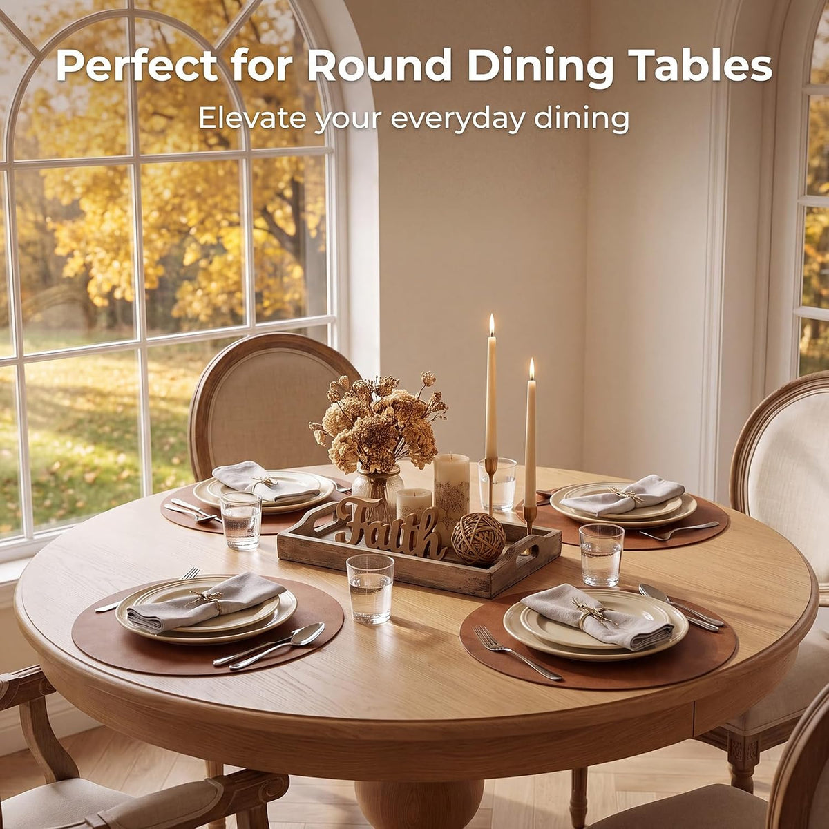 ADRIMER Faux Leather Placemats Set of 6, Heat Resistant 13"x13", Walnut