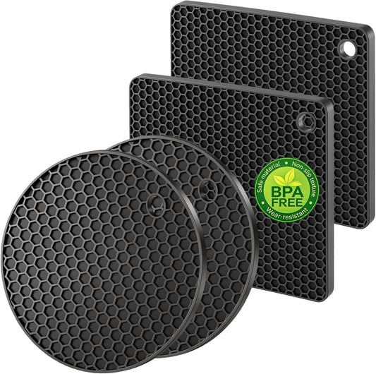 NileHome Silicone Trivet Mats - 4 Heat Resistant Hot Pads,Black