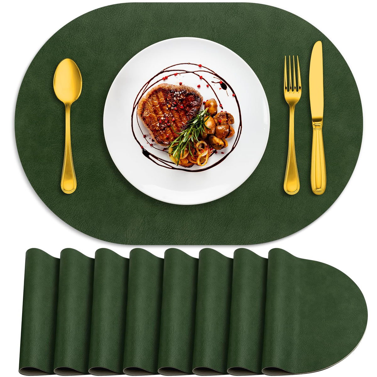 ADRIMER Faux Leather Placemats Set of 6, Heat Resistant 13"x13", Walnut