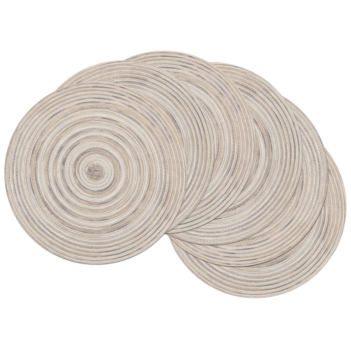 SHACOS Round Braided Placemats Set of 8 Cotton Fabric Round Table Mats Non Slip Washable 15 inch Round Place Mats Home Party Table Decor (Beige, 8)