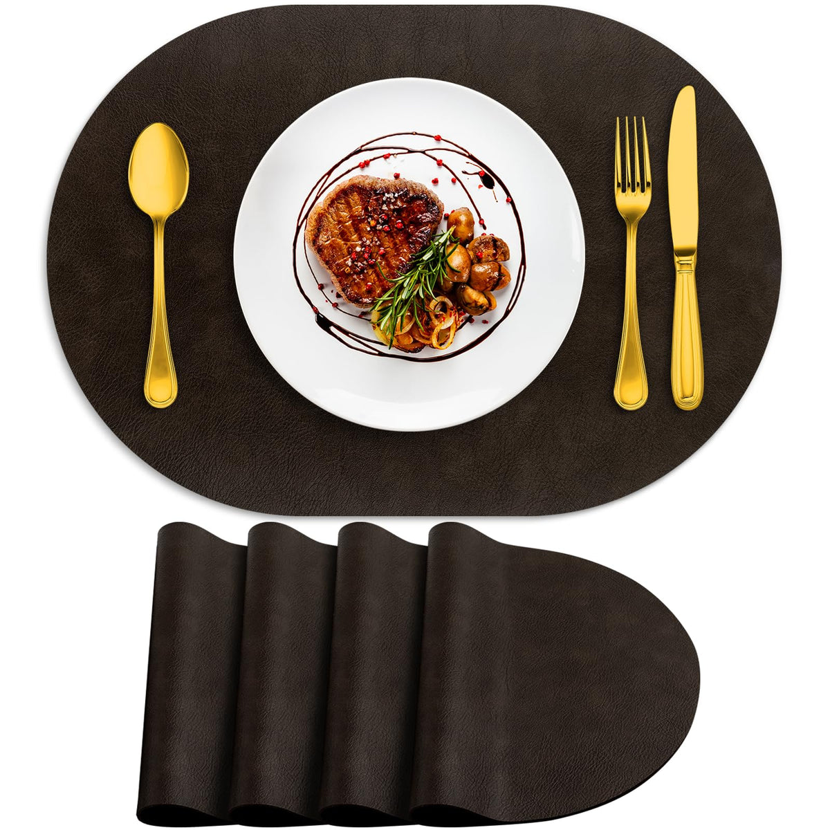 ADRIMER Faux Leather Placemats Set of 6, Heat Resistant 13"x13", Walnut