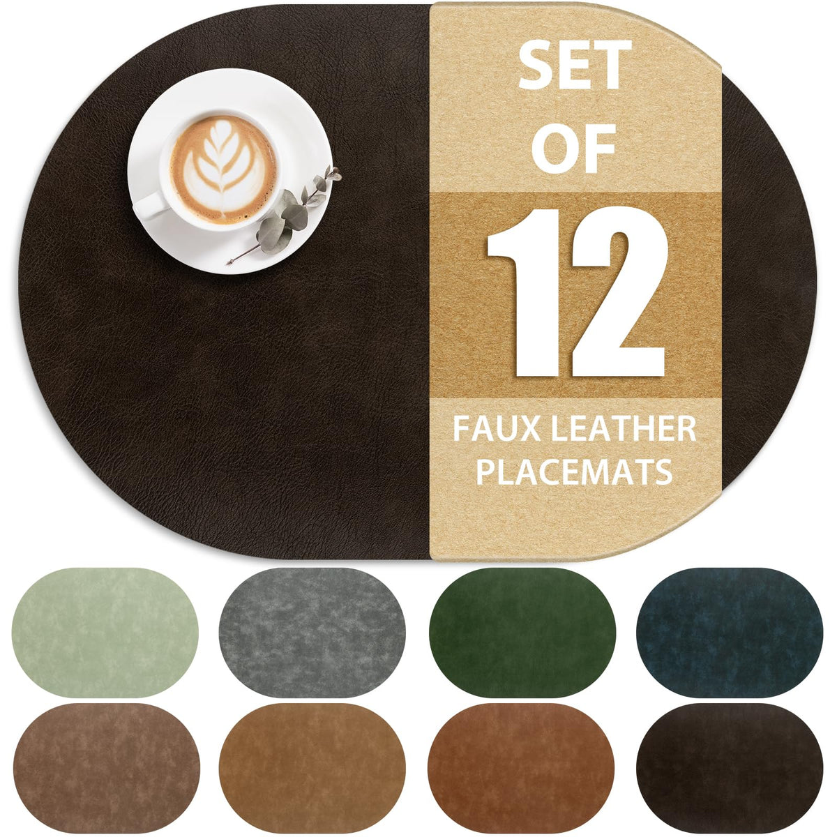 ADRIMER Faux Leather Placemats Set of 6, Heat Resistant 13"x13", Walnut