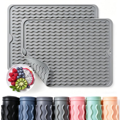 2 Pack Caketime Silicone Dish Drying Mat for Kitchen Counter Dining Placemats Shower Caddy Refrigerator Liners Essentials Heat Resistant Waterproof Trivets Pad Coffee Bar Items 15"x11.5" Milk
