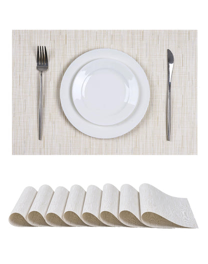 Beige Placemats Set of 4 - Heat-Resistant, Non-Slip Table Mats, Washable Woven Vinyl for Indoor & Outdoor Dining