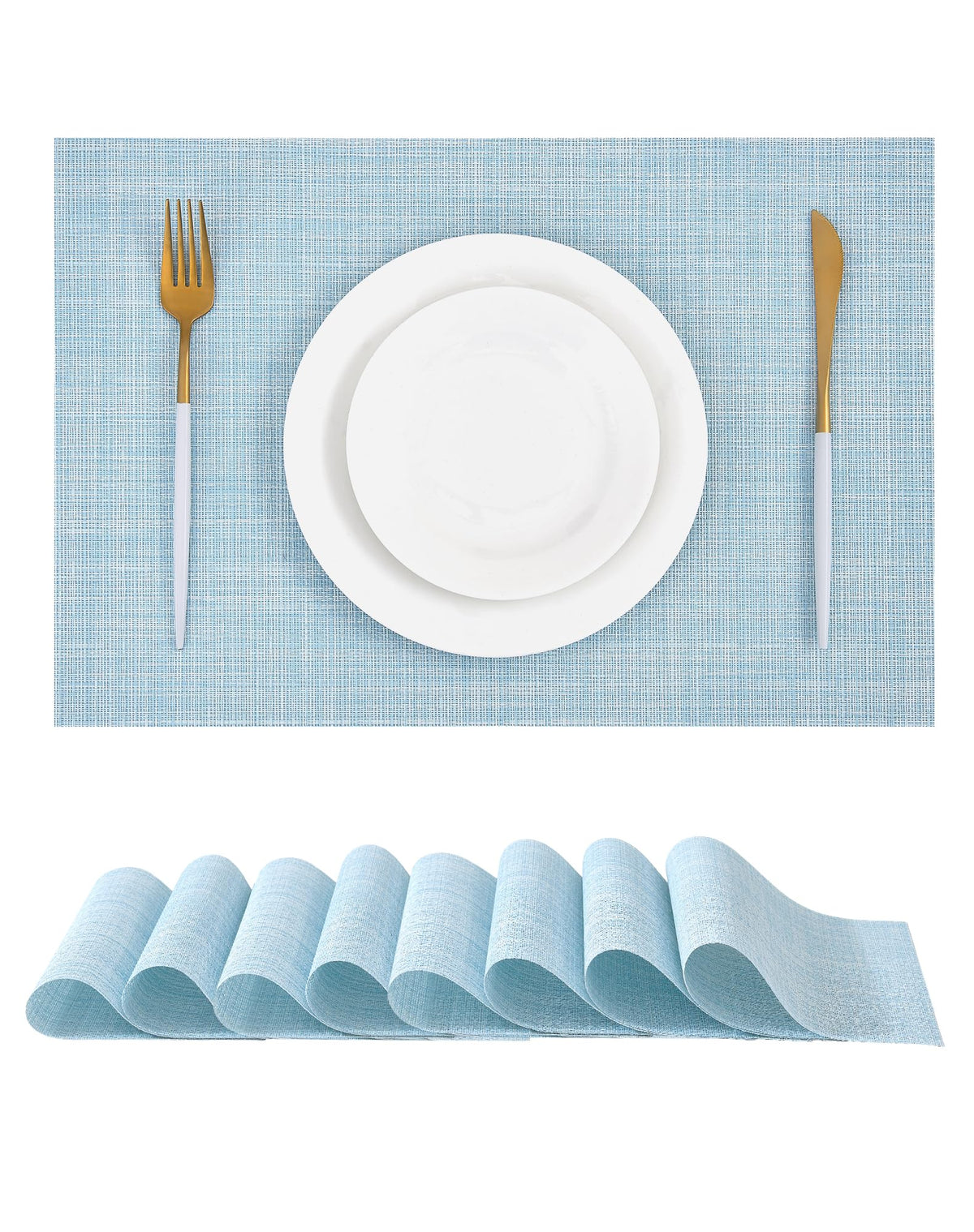 Woven Vinyl Beige Placemats Set of 12, Linen Look & Easy to Clean