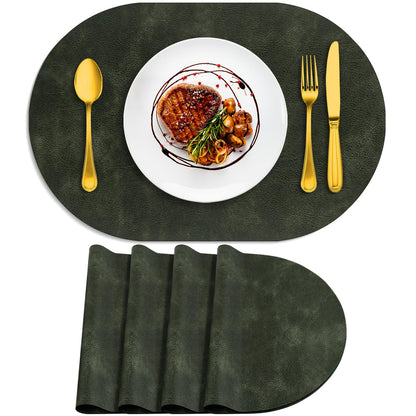 ADRIMER Oval Placemats Set of 4, Wipeable Faux Leather, 4 Colors