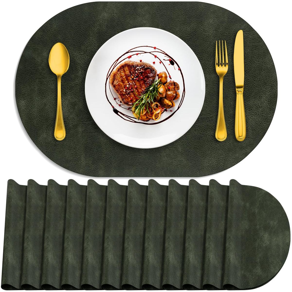 ADRIMER Oval Placemats Set of 4, Wipeable Faux Leather, 4 Colors
