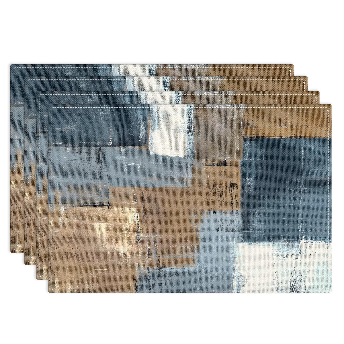 Emvency Farmhouse Placemats Set of 4, 12x18 Inch, Blue and Orange