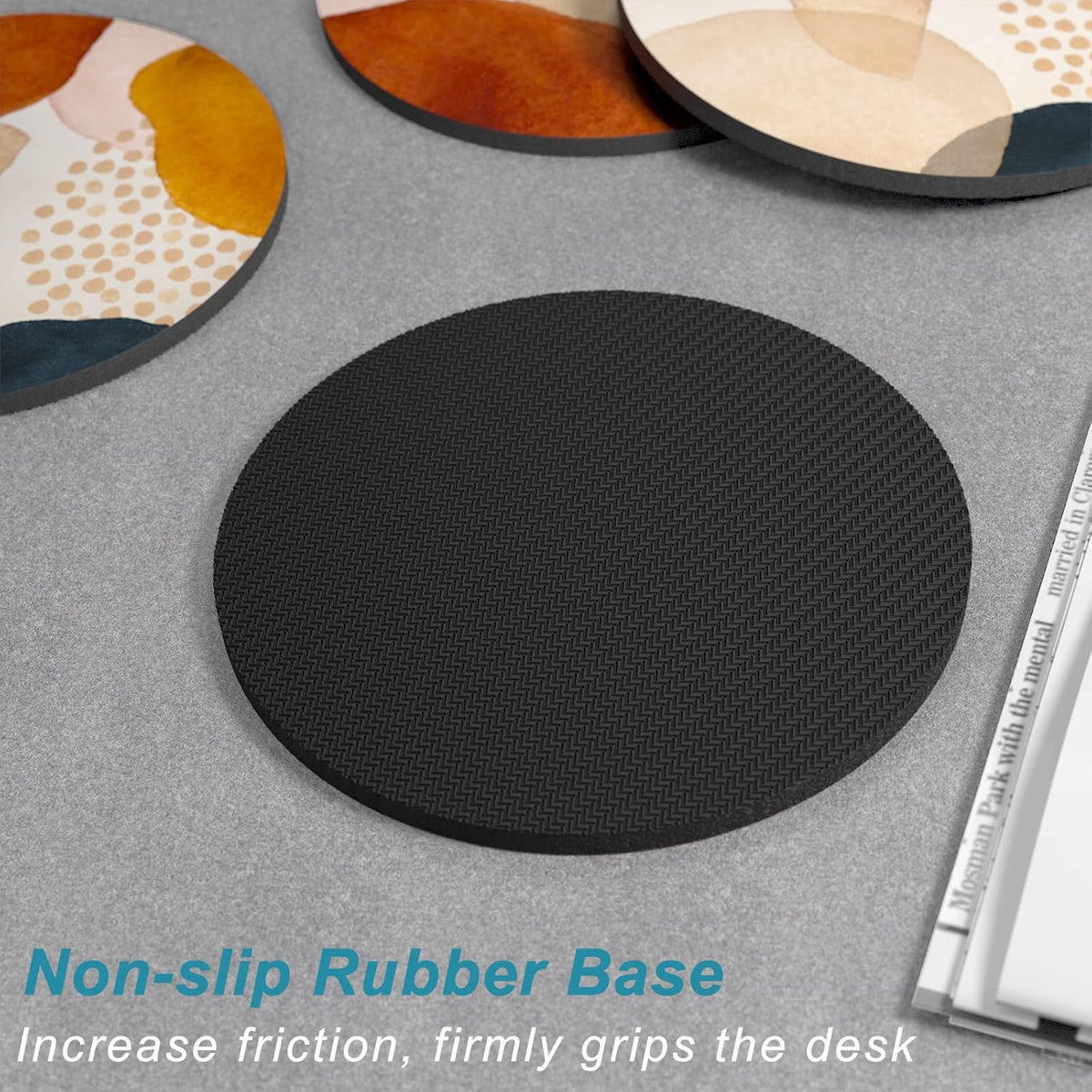 Nipichsha Coasters for Drinks, Set of 6 Cute Absorbent Rubber Drink Coasters for Cup with Non Slip Backing, Kitchen Home Decor Housewarming Gift, Round 4 in, Simple Abstract Art
