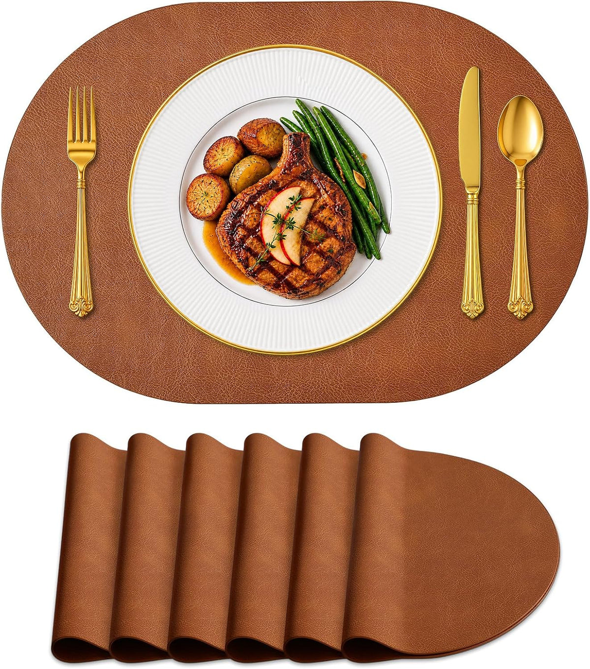 homing Heat Resistant Oval Placemats Set of 6 Non-Slip, Reddish Brown